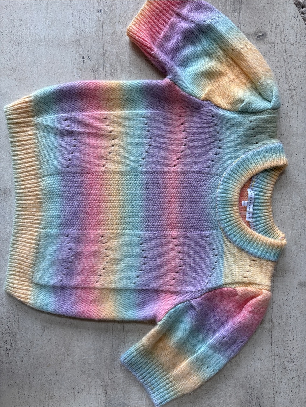 English Factory Pastel Rainbow Short Sleeve Knit Sweater - Multicolor Medium